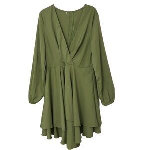 Deep V-Neck Long Sleeve Mini Dress